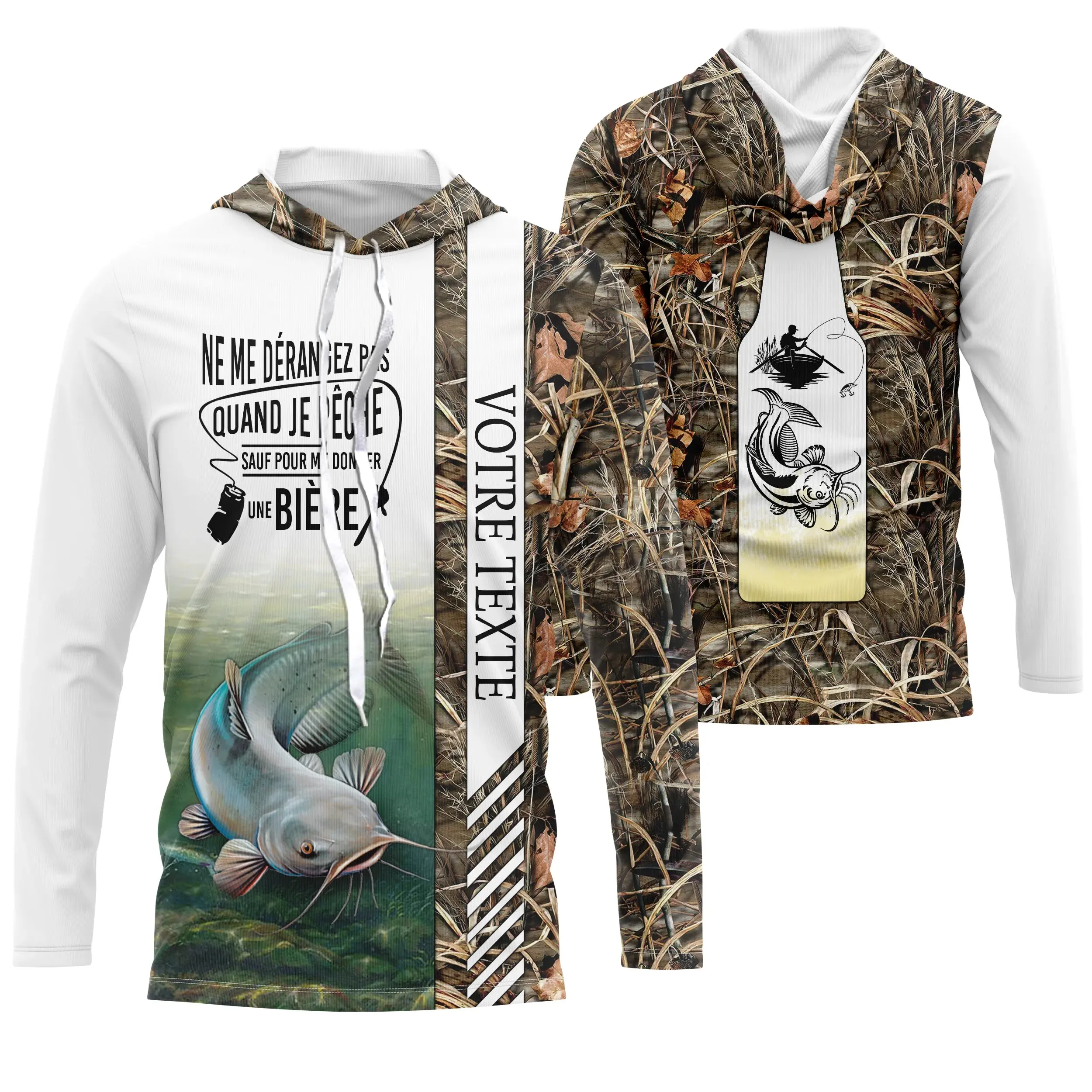 Pêche du Silure, Catfish, Poisson de Chat, Cadeau Personnalisé Pêcheur, Tee shirt All-Over, Vêtements Anti-UV, Motif Camouflage, Bière - CTS23052214