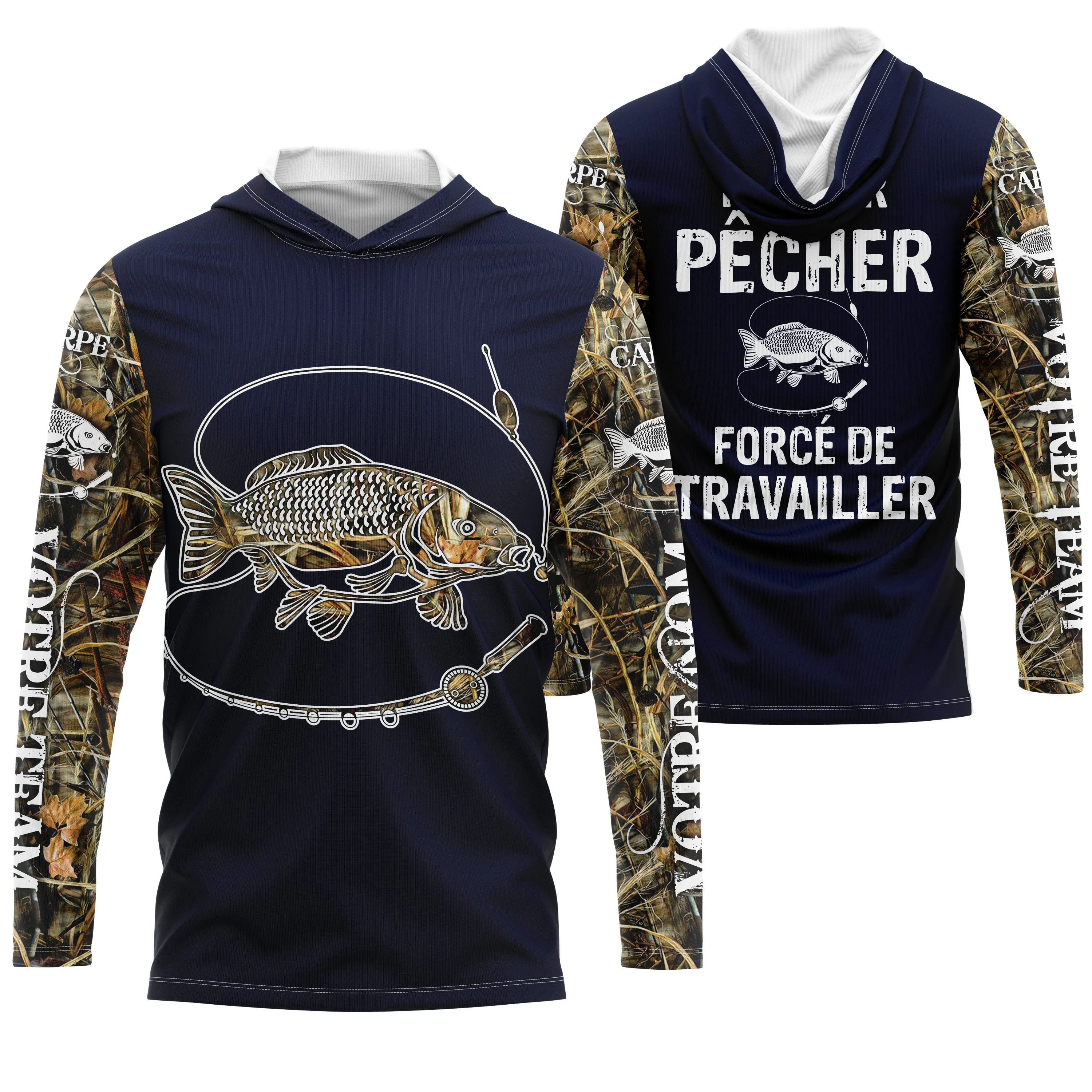 T-shirt Anti UV de Pêche 'Né Pour Pêcher' - Confort Durable et Design Pêcheur, Cadeau Idéal pour Passionnés de Carpe - CT24072024