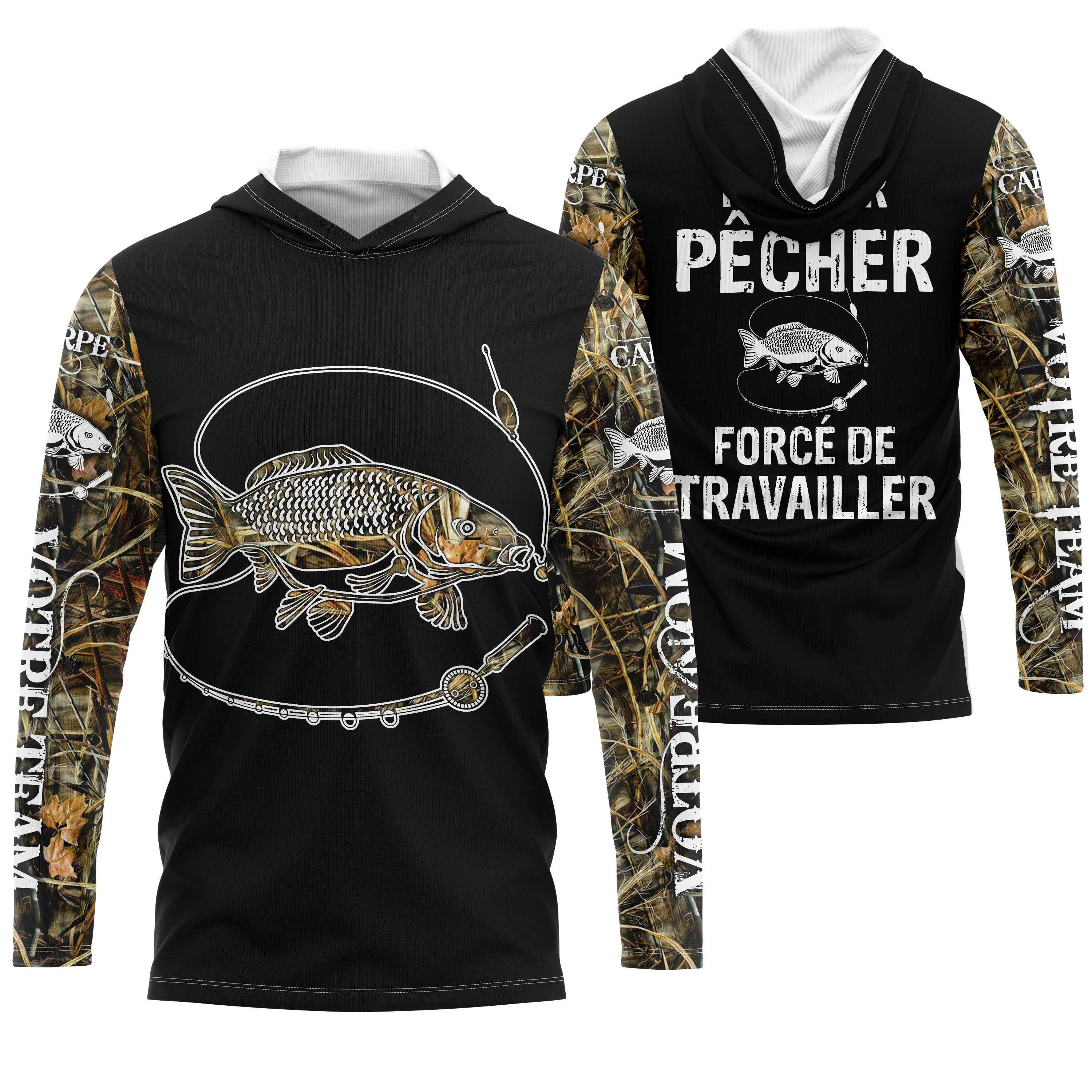 T-shirt Anti UV de Pêche 'Né Pour Pêcher' - Confort Durable et Design Pêcheur, Cadeau Idéal pour Passionnés de Carpe - CT24072024