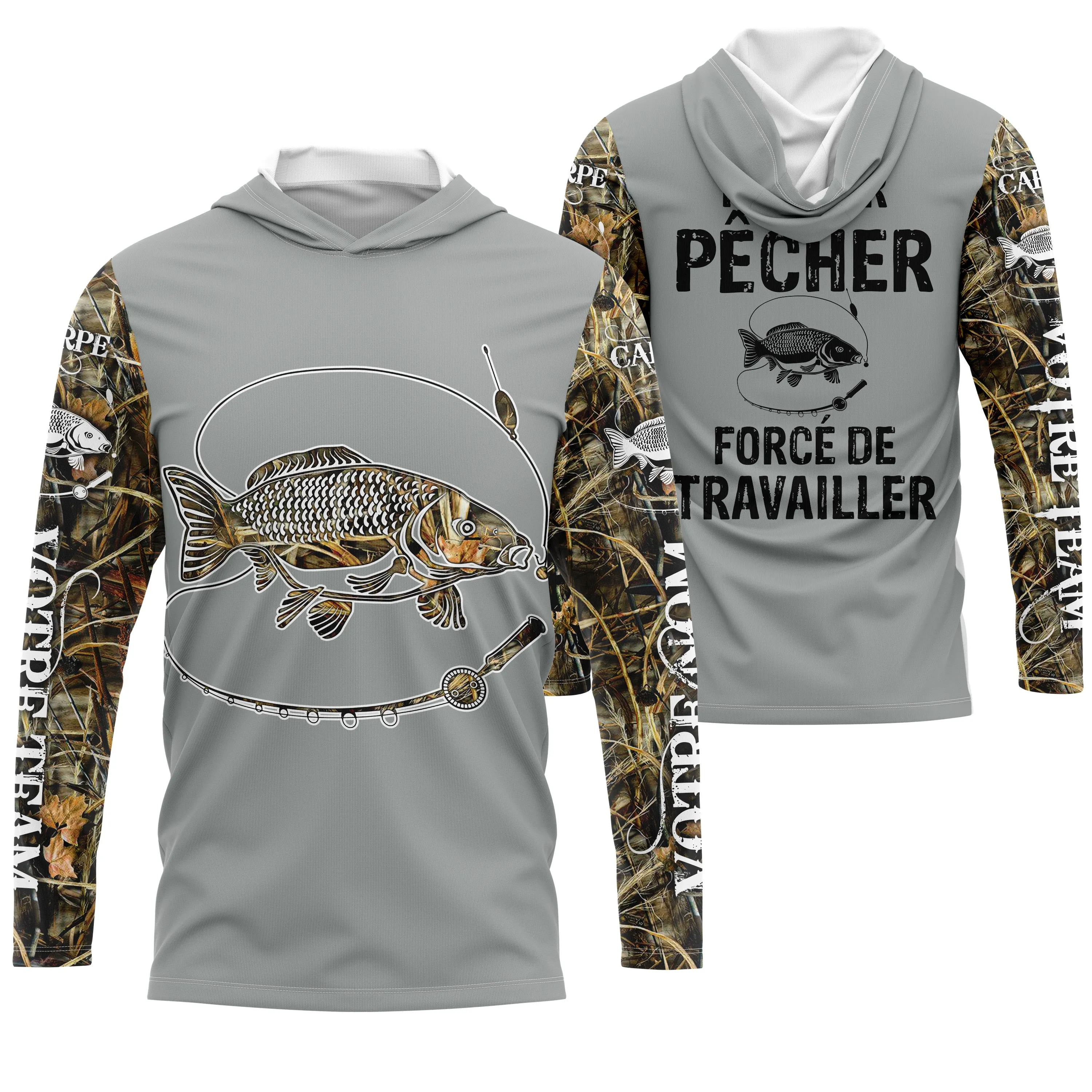 T-shirt Anti UV de Pêche 'Né Pour Pêcher' - Confort Durable et Design Pêcheur, Cadeau Idéal pour Passionnés de Carpe - CT24072024