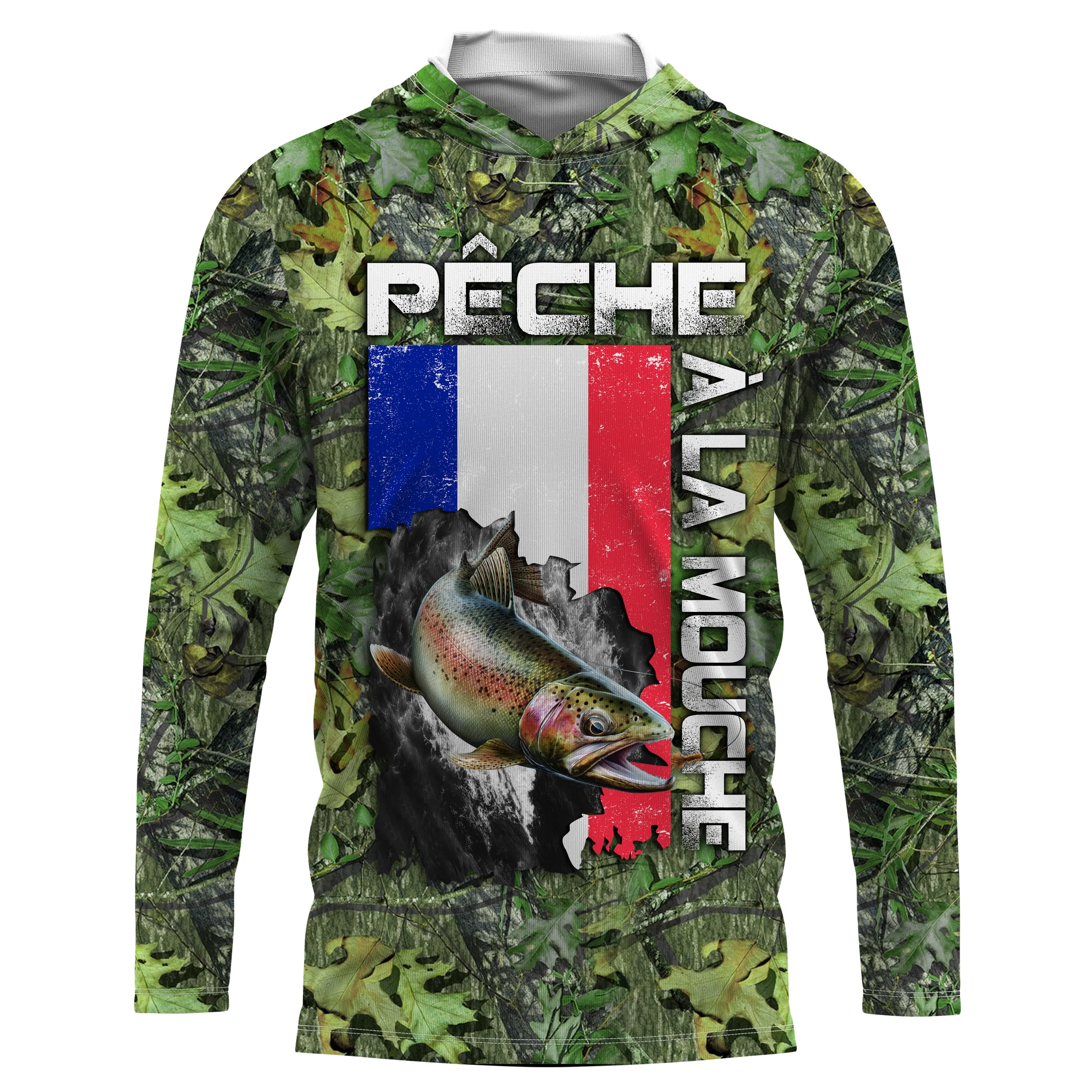 T-shirt Anti UV Pêche à la Mouche avec Drapeau Franais - Confort Camouflage pour Toute Saison - CT15072010