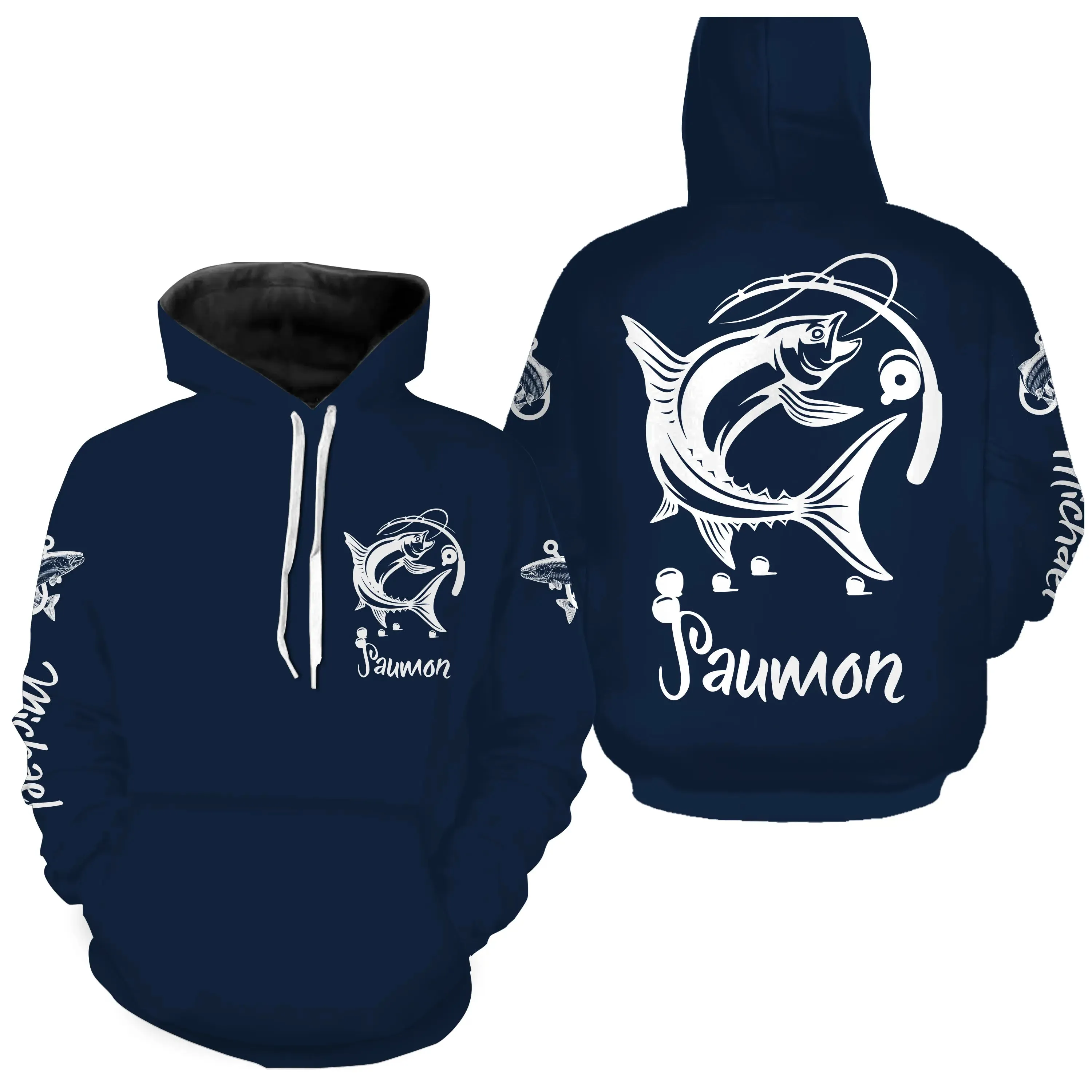 T-shirt Personnalisé Pêche Du Saumon, Cadeau Idéal Pêcheur, Vêtements Anti-UV Bleu Marine - CT21072217