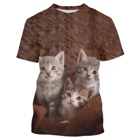 T shirt Tee Homme Femme Marron Chat 3D Imprimer Manche Courte Du Quotidien Fin De Semaine Basique Col Rond Normal Standard Chat 3D Peinture - CT16012304